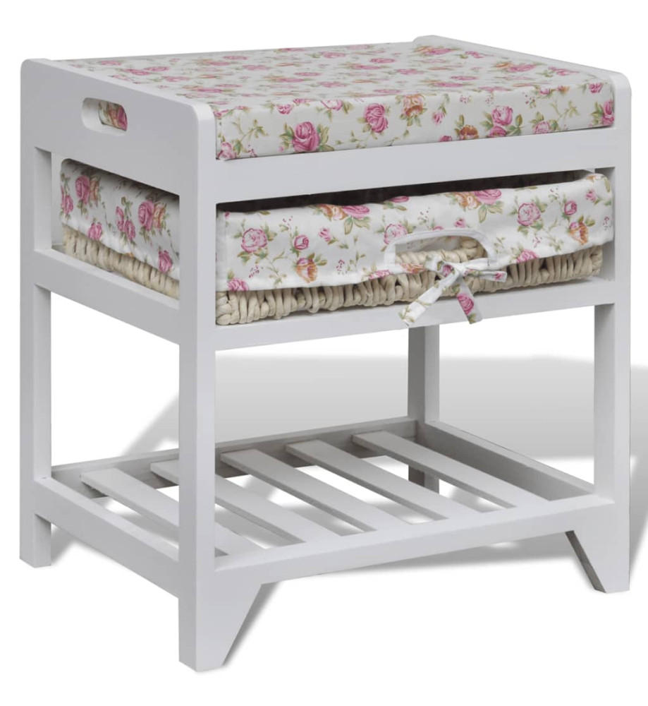 Banc de rangement avec étagère à chaussures et panier Paulownia