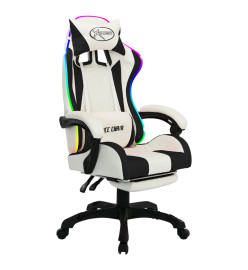 Fauteuil de jeux vidéo avec LED RVB Noir et blanc Similicuir