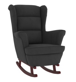 Fauteuil à bascule et pieds en bois massif d'hévéa Noir Velours