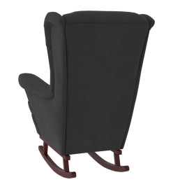 Fauteuil à bascule et pieds en bois massif d'hévéa Noir Velours