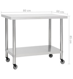 Table de travail de cuisine avec roues 80x60x85 cm Inox