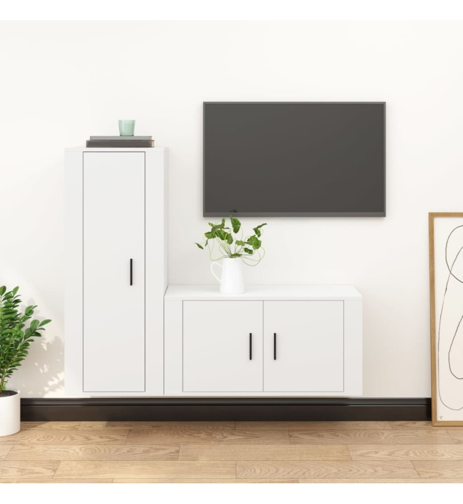 Ensemble de meubles TV 2 pcs Blanc Bois d'ingénierie