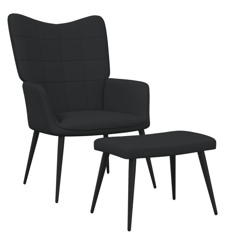 Chaise de relaxation avec tabouret Noir Tissu