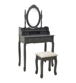 Ensemble de coiffeuse avec tabouret Gris 75x69x140 cm Paulownia