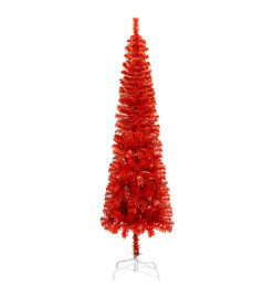 Arbre de Noël mince pré-éclairé et boules rouge 180 cm