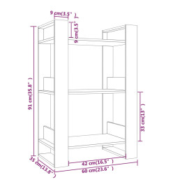 Bibliothèque/Cloison Marron miel 60x35x91 cm Bois massif