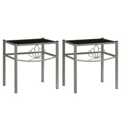 Tables de chevet 2 pcs Gris et noir Métal et verre