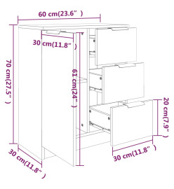 Buffets 2 pcs Gris béton 60x30x70 cm Bois d'ingénierie