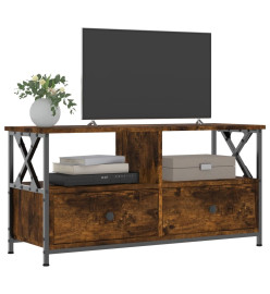 Meuble TV chêne fumé 90x33x45 cm bois d'ingénierie et fer