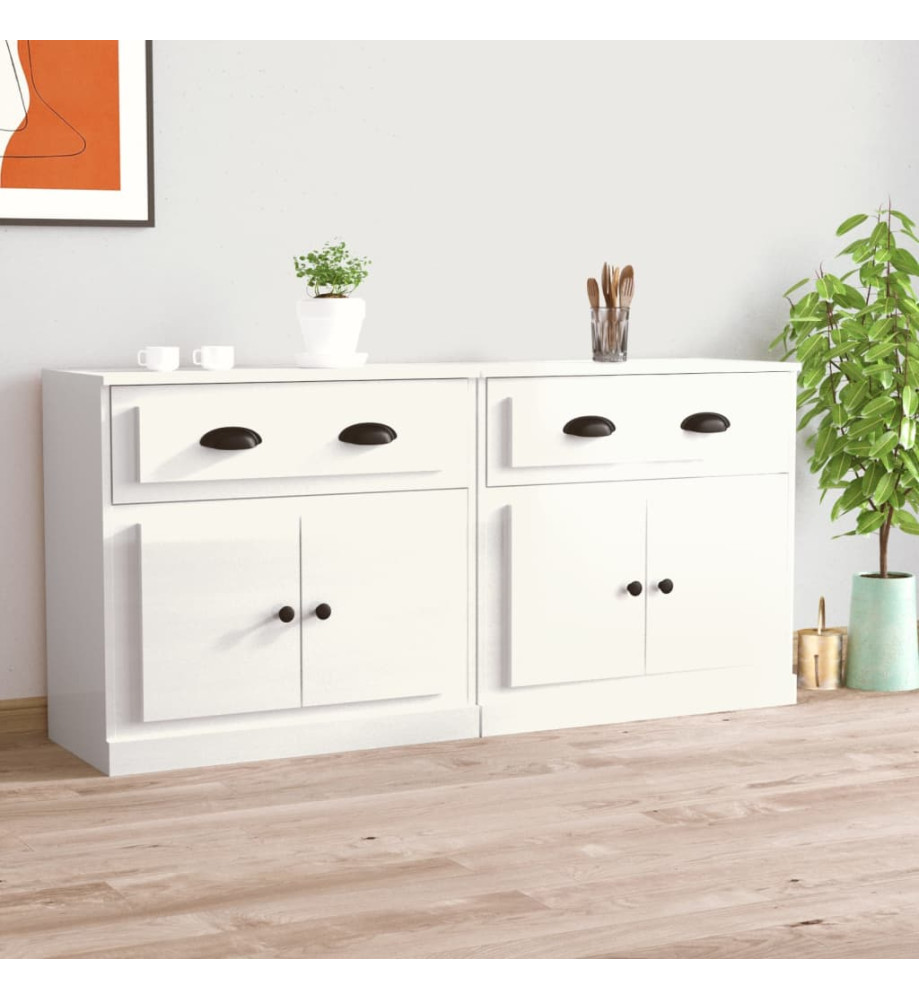 Buffets 2 pcs blanc brillant bois d'ingénierie