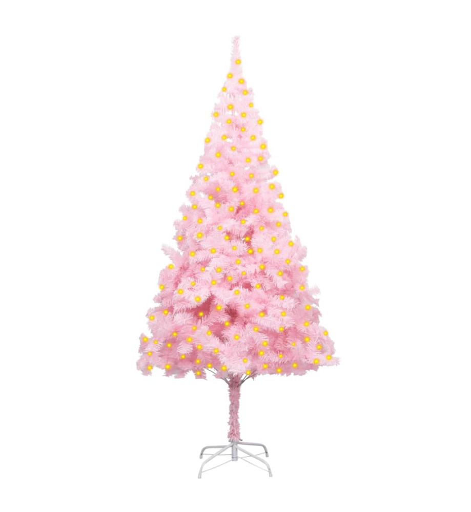 Sapin de Noël artificiel pré-éclairé et support rose 210 cm PVC