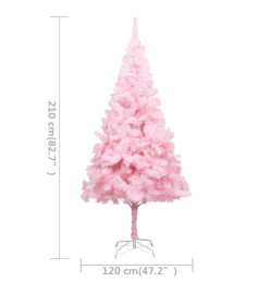 Sapin de Noël artificiel pré-éclairé et support rose 210 cm PVC