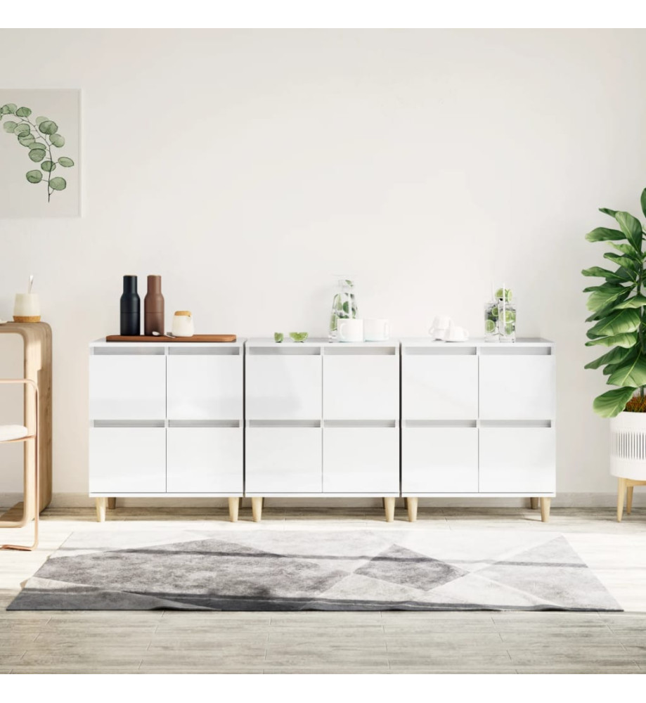 Buffets 3 pcs blanc brillant 60x35x70 cm bois d'ingénierie