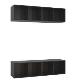 Meubles TV muraux 2 pcs Noir brillant Aggloméré