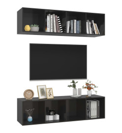 Meubles TV muraux 2 pcs Noir brillant Aggloméré