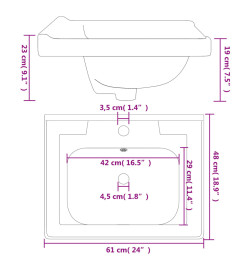 Évier de salle de bain blanc 61x48x23cm rectangulaire céramique