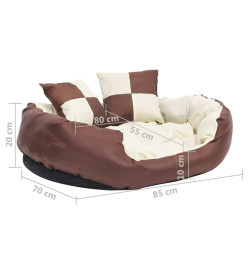 Coussin réversible lavable de chien Marron et crème 85x70x20 cm