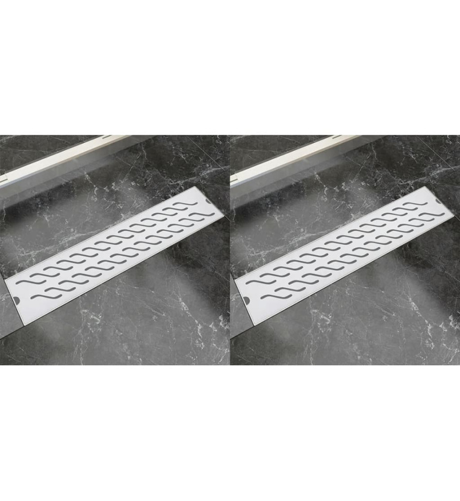 Drain de douche linéaire 2pcs Vague 530x140 mm Acier inoxydable