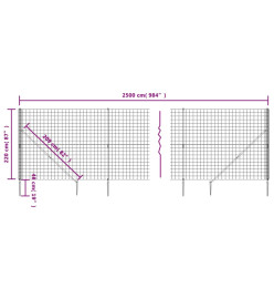 Clôture en treillis métallique et ancrage anthracite 2,2x25 m