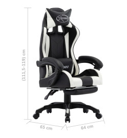 Fauteuil de jeux vidéo et repose-pied Blanc et noir Similicuir