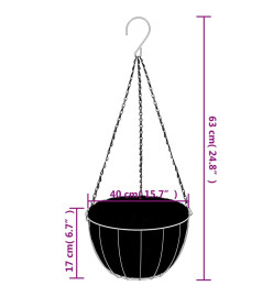 Supports de panier suspendu avec jardinières 4 pcs noir acier