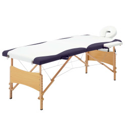 Table de massage pliable 2 zones Bois Blanc et violet