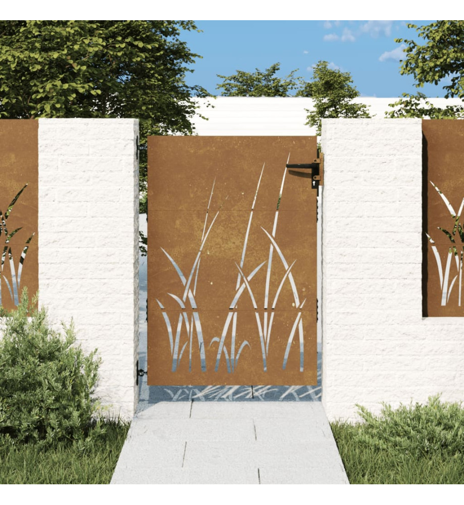 Portail de jardin 85x125 cm acier corten conception d'herbe