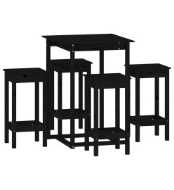 Ensemble de bar 5 pcs Noir Bois de pin massif