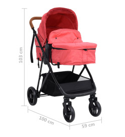 Poussette pour bébé 3-en-1 Rouge et noir Acier