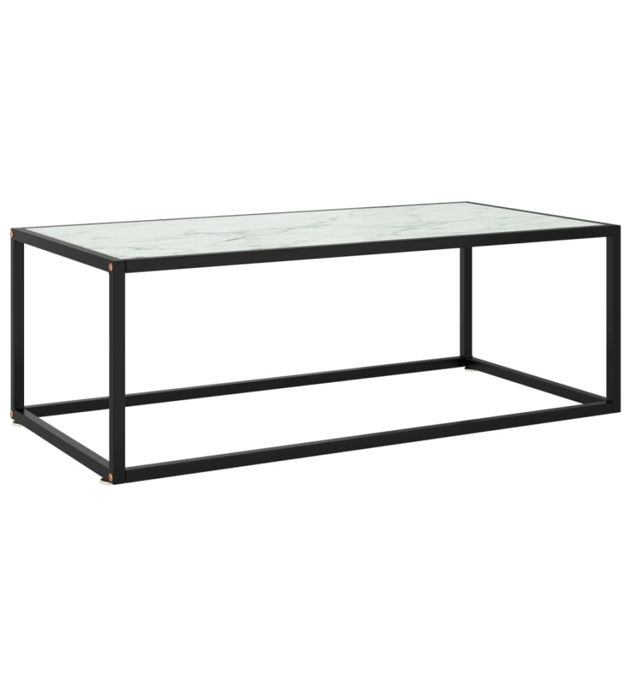 Table basse Noir avec verre marbre blanc 100x50x35 cm