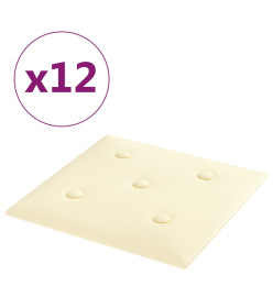 Panneaux muraux 12 pcs Crème 30x30 cm Similicuir 1,08 m²