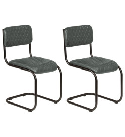 Chaises à manger lot de 2 gris cuir véritable