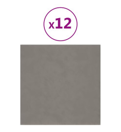 Panneaux muraux 12 pcs Gris clair 30x30 cm Velours 1,08 m²