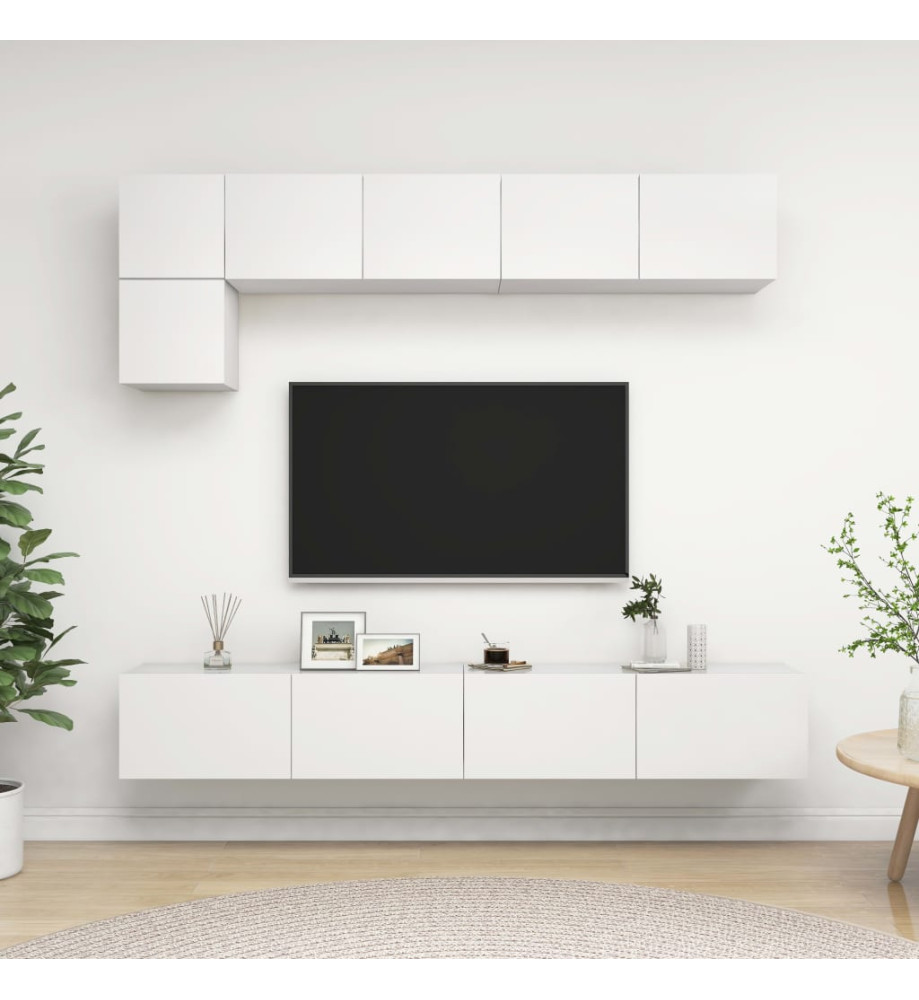 Ensemble de meuble TV 5 pcs Blanc Aggloméré