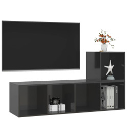 Ensemble de meuble TV 2 pcs Gris brillant Aggloméré