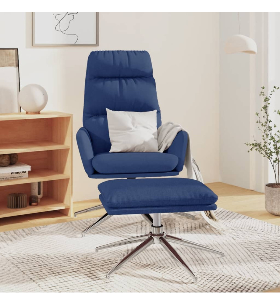 Chaise de relaxation avec tabouret Bleu Tissu