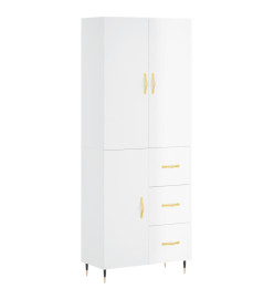 Buffet haut Blanc brillant 69,5x34x180 cm Bois d'ingénierie