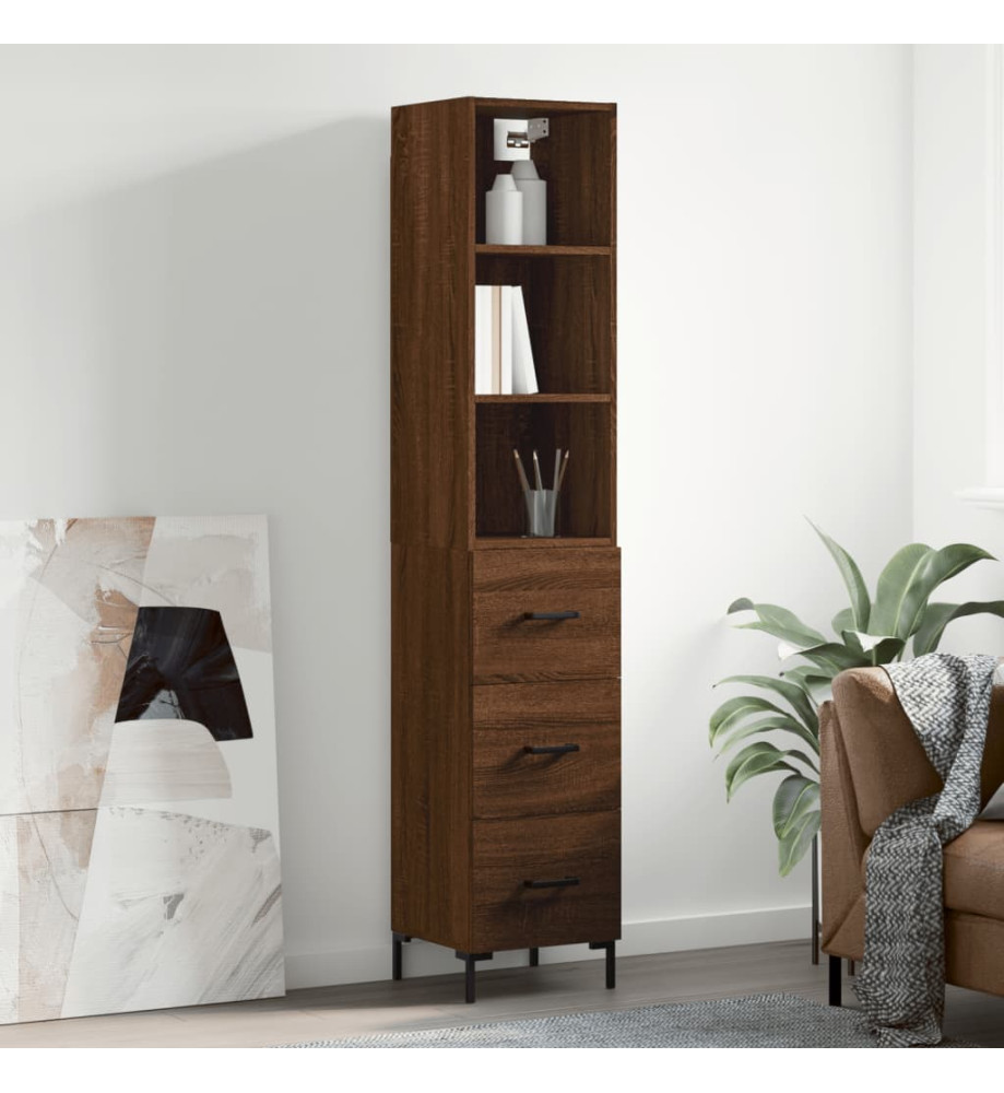 Buffet haut Chêne marron 34,5x34x180 cm Bois d'ingénierie