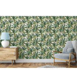 DUTCH WALLCOVERINGS Papier peint Palm Trees Vert et blanc