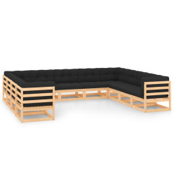 Salon de jardin 11 pcs avec coussins anthracite Pin massif