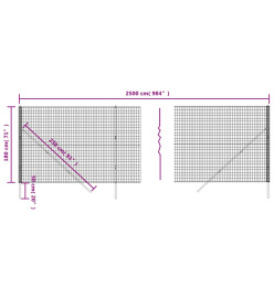 Clôture en treillis métallique anthracite 1,8x25 m