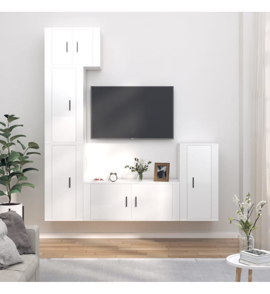 Ensemble de meubles TV 5 pcs Blanc brillant Bois d'ingénierie