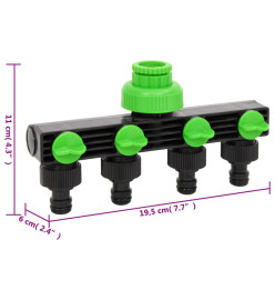 Adaptateur de robinet à 4 voies vert/noir 19,5x6x11 cm ABS & PP