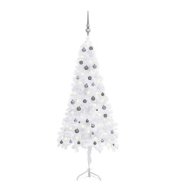 Arbre de Noël artificiel d'angle LED et boules Blanc 210 cm PVC