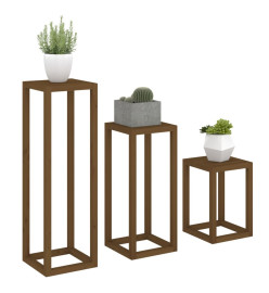 Ensemble de supports pour plantes 3 pcs Marron miel Bois de pin