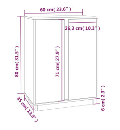 Buffet Blanc 60x35x80 cm Bois massif de pin