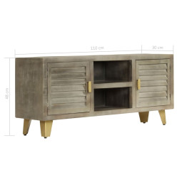 Meuble TV Bois solide de manguier Gris avec laiton 110x30x48 cm