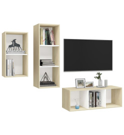 Ensemble de meuble TV 3 pcs Blanc et chêne sonoma Aggloméré