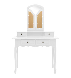 Ensemble de coiffeuse et tabouret Blanc 100x40x146 cm Paulownia