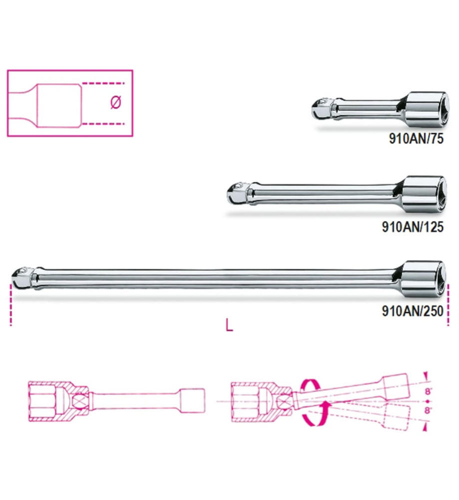 Beta Tools Barre d'extension oscillante 3/8" 910AN/250